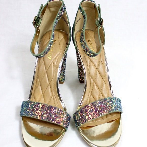 Open Toe Glitter Sparkle Block Heel Sandals - Picture 5 of 5